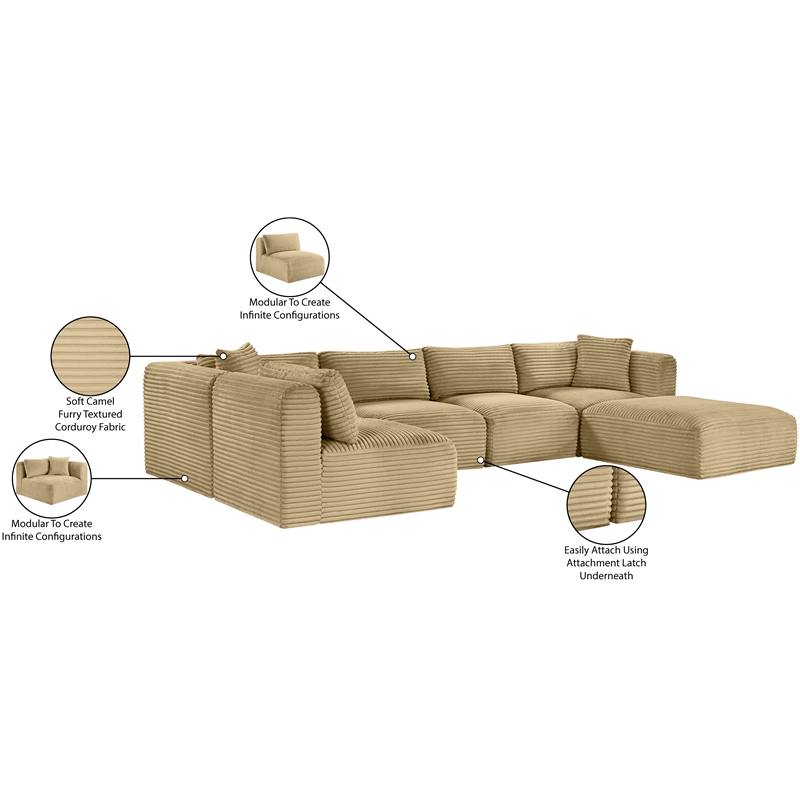 Meridian Furniture 6-Piece Camel Corduroy Performance Fabric Modular Sectional