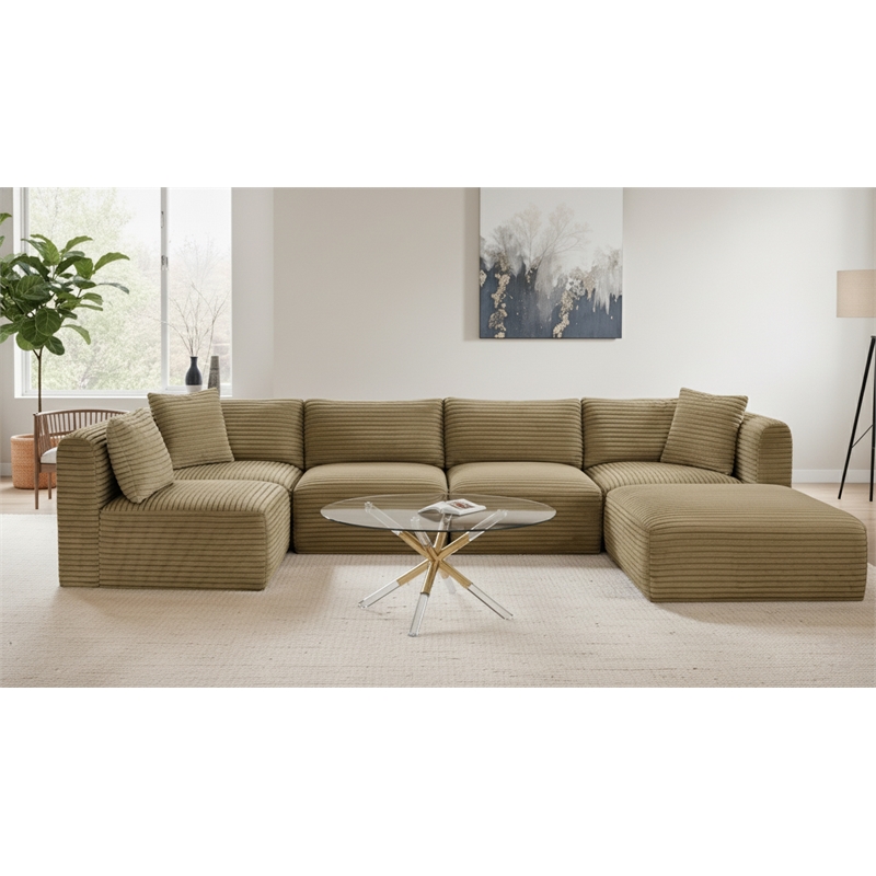Meridian Furniture 6-Piece Camel Corduroy Performance Fabric Modular Sectional