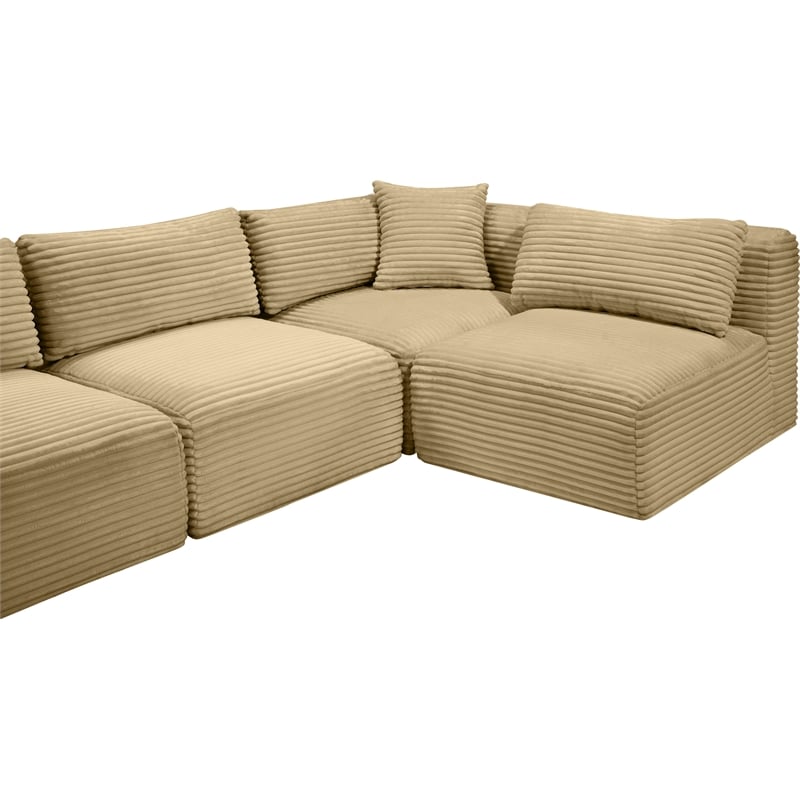 Meridian Furniture 6-Piece Camel Corduroy Performance Fabric Modular Sectional