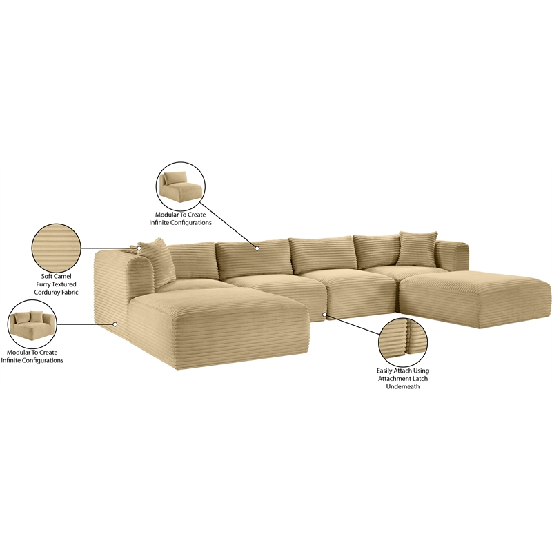 Meridian Furniture 6-Piece Camel Corduroy Performance Fabric Modular Sectional