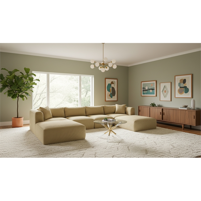 Meridian Furniture 6-Piece Camel Corduroy Performance Fabric Modular Sectional