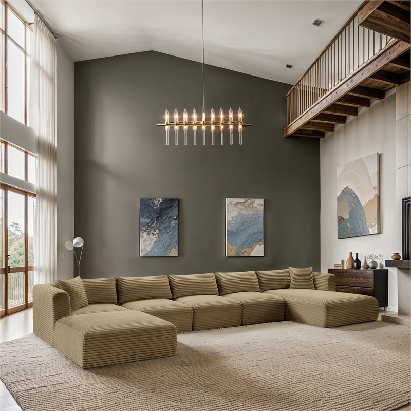 Meridian Furniture 6-Piece Camel Corduroy Performance Fabric Modular Sectional