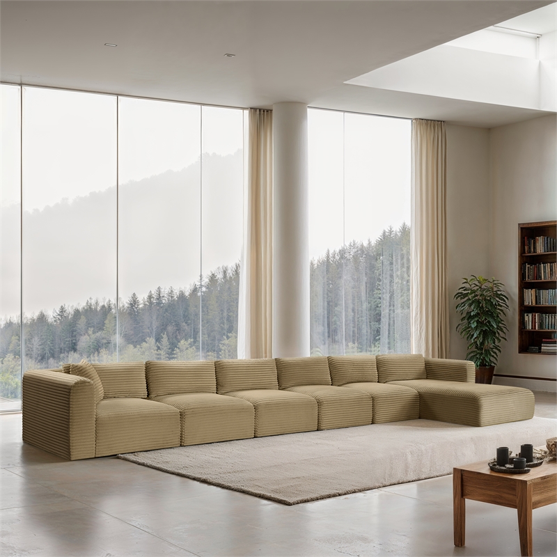 Meridian Furniture 6-Piece Camel Corduroy Performance Fabric Modular Sectional