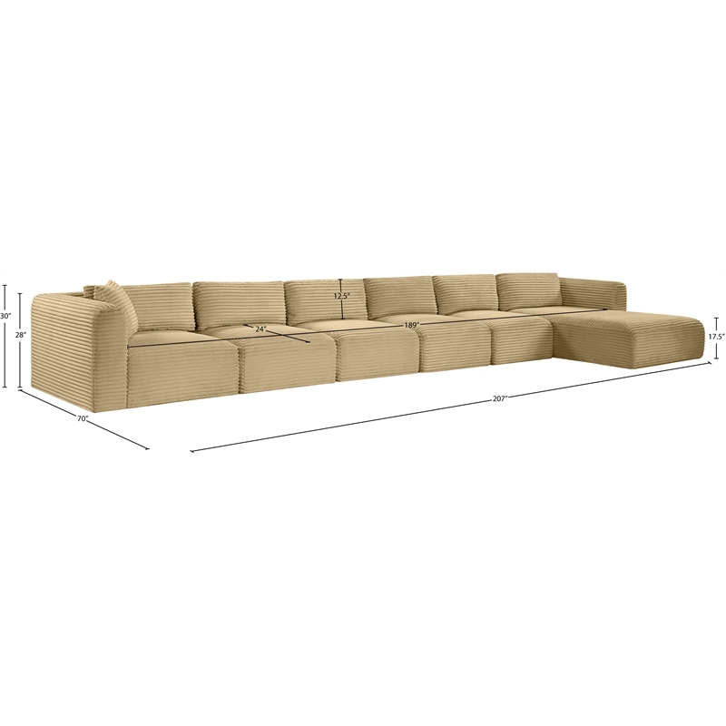 Meridian Furniture 6-Piece Camel Corduroy Performance Fabric Modular Sectional