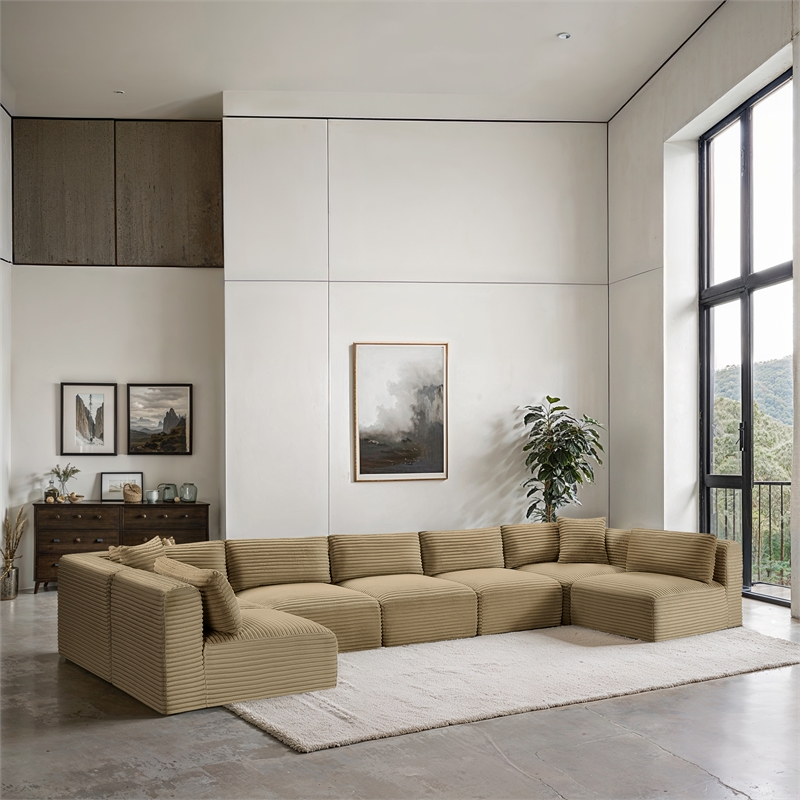 Meridian Furniture 7-Piece Camel Corduroy Performance Fabric Modular Sectional
