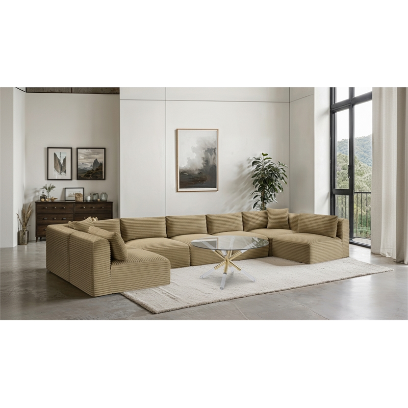 Meridian Furniture 7-Piece Camel Corduroy Performance Fabric Modular Sectional