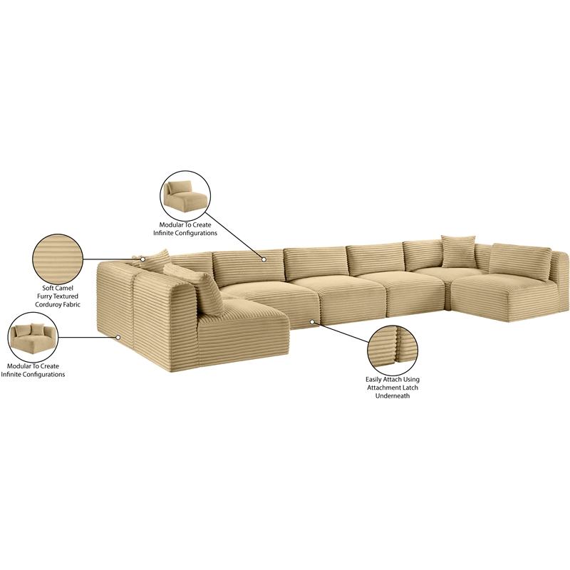 Meridian Furniture 7-Piece Camel Corduroy Performance Fabric Modular Sectional