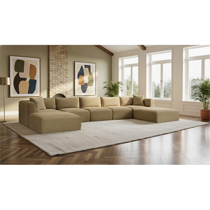 Meridian Furniture 7-Piece Camel Corduroy Performance Fabric Modular Sectional