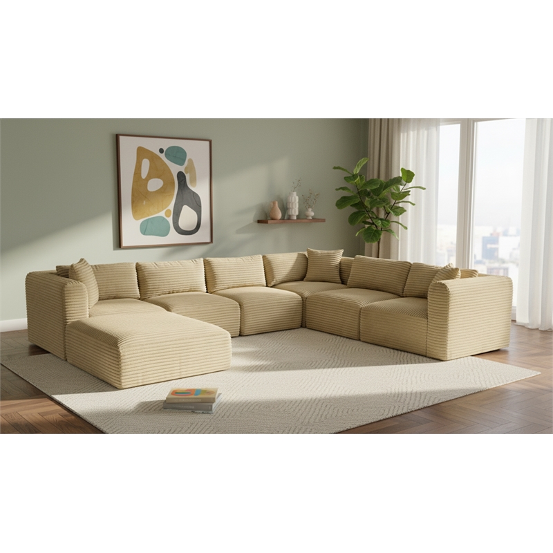 Meridian Furniture 7-Piece Camel Corduroy Performance Fabric Modular Sectional
