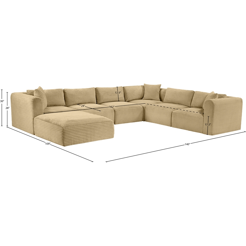 Meridian Furniture 7-Piece Camel Corduroy Performance Fabric Modular Sectional