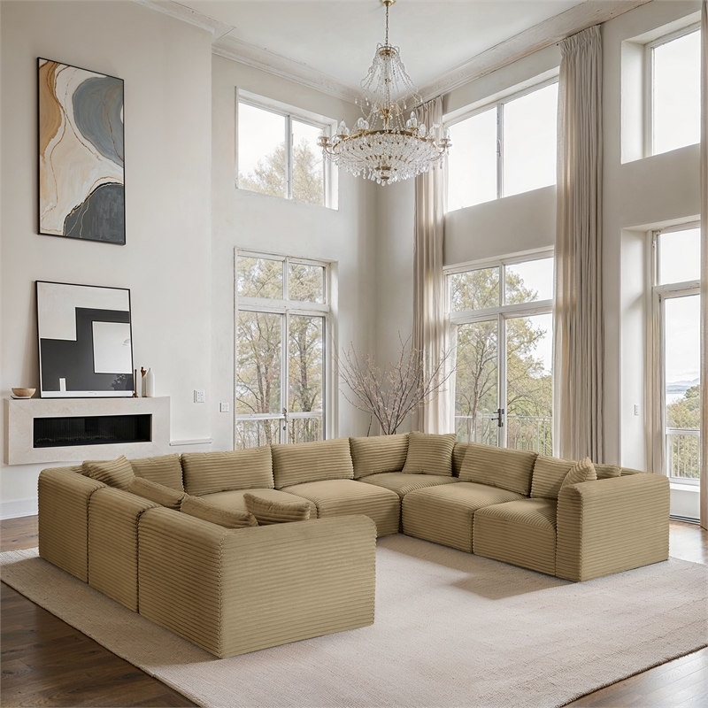 Meridian Furniture 8-Piece Camel Corduroy Performance Fabric Modular Sectional