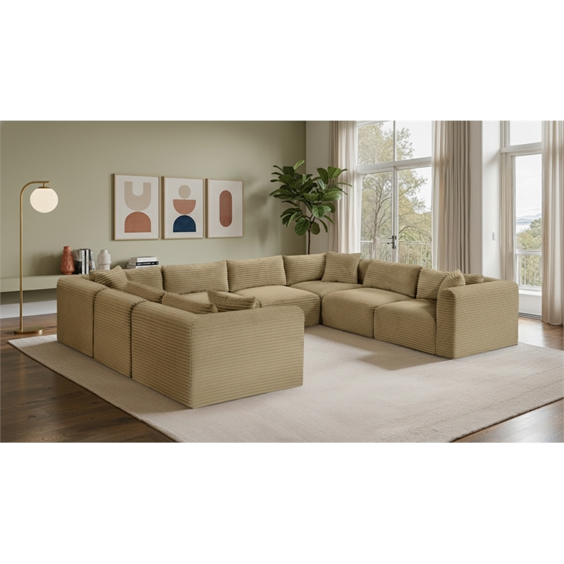 Meridian Furniture 8-Piece Camel Corduroy Performance Fabric Modular Sectional