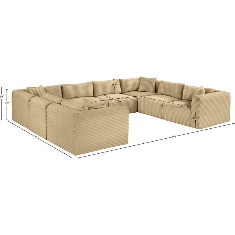 Meridian Furniture 8-Piece Camel Corduroy Performance Fabric Modular Sectional