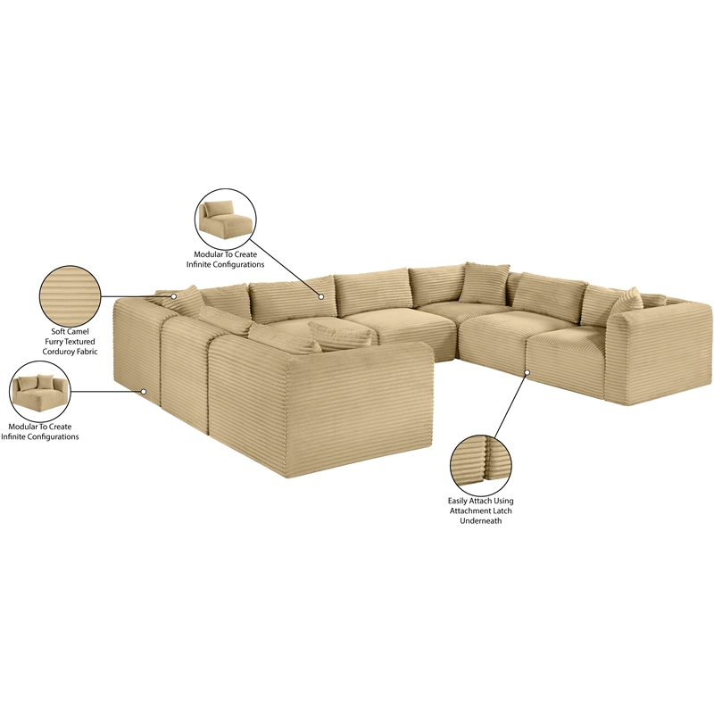 Meridian Furniture 8-Piece Camel Corduroy Performance Fabric Modular Sectional