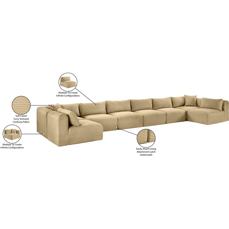 Meridian Furniture 8-Piece Camel Corduroy Performance Fabric Modular Sectional