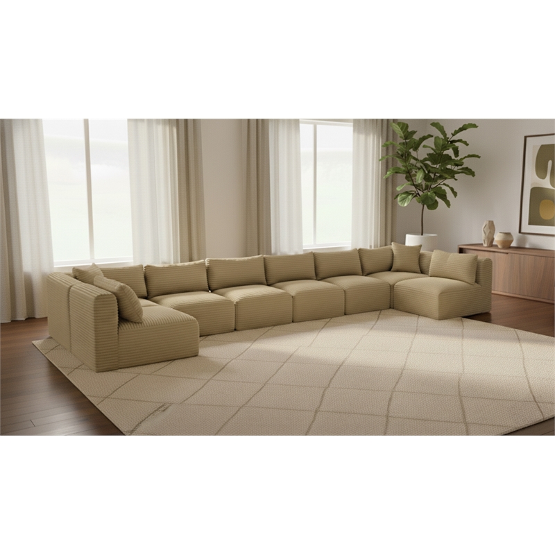 Meridian Furniture 8-Piece Camel Corduroy Performance Fabric Modular Sectional