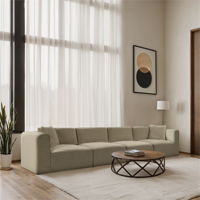Meridian Furniture 4-Piece Cream Corduroy Performance Fabric Modular Sofa