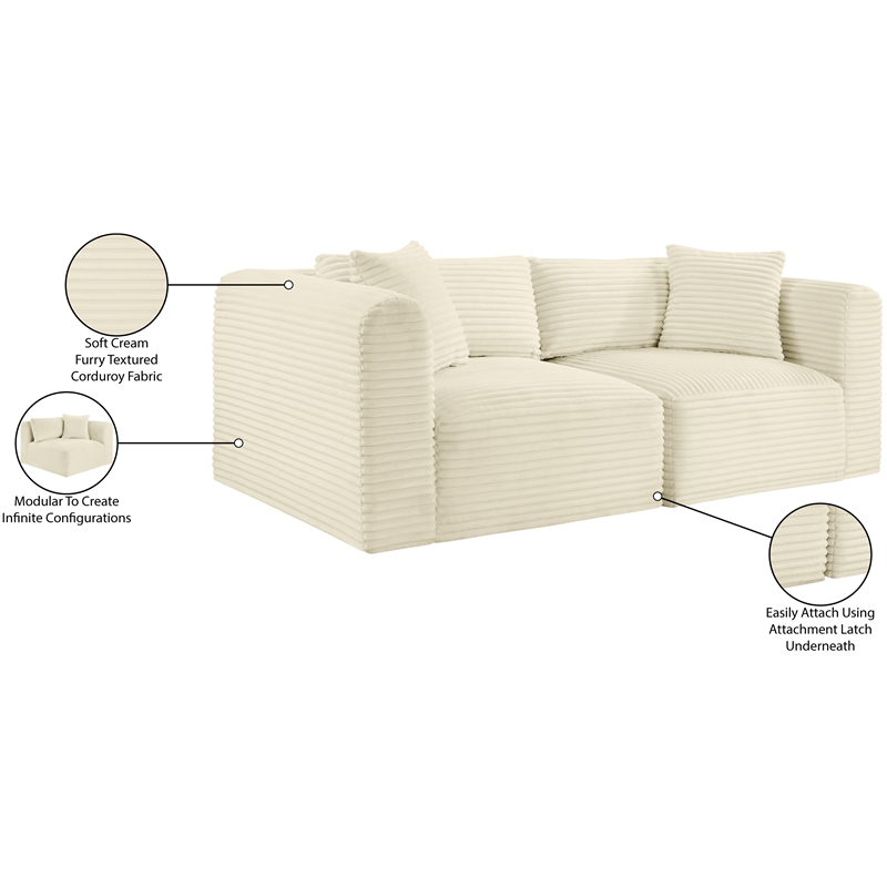 Meridian Furniture 2-Piece Cream Corduroy Performance Fabric Modular Sofa