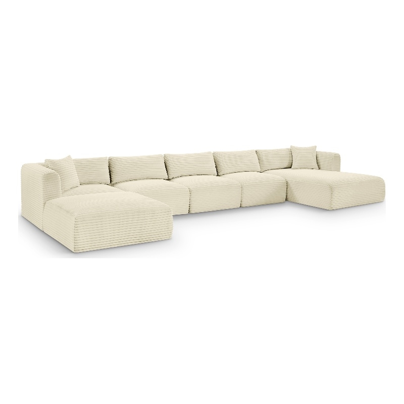 Meridian Furniture 6-Piece Cream Corduroy Performance Fabric Modular Sectional