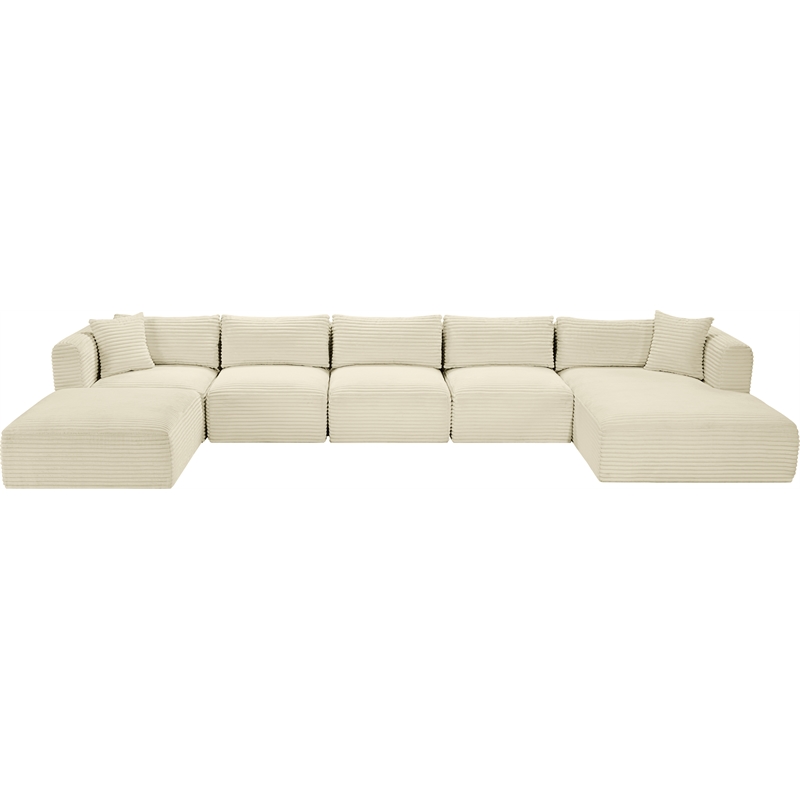 Meridian Furniture 6-Piece Cream Corduroy Performance Fabric Modular Sectional
