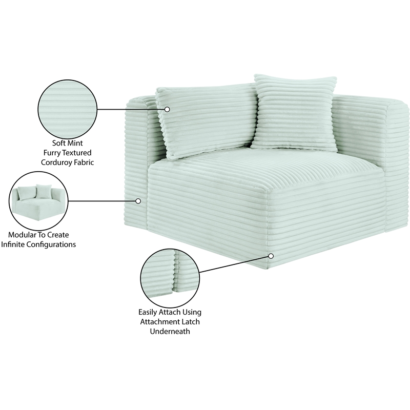 Meridian Furniture Shaggy Mint Corduroy Performance Fabric Corner Chair