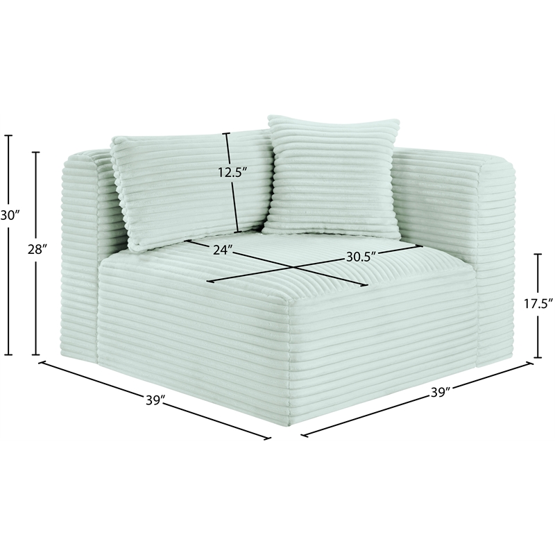 Meridian Furniture Shaggy Mint Corduroy Performance Fabric Corner Chair