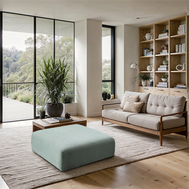 Meridian Furniture Shaggy Mint Corduroy Performance Fabric Ottoman