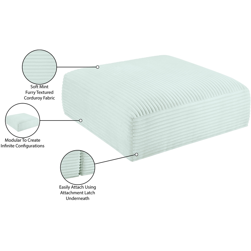 Meridian Furniture Shaggy Mint Corduroy Performance Fabric Ottoman