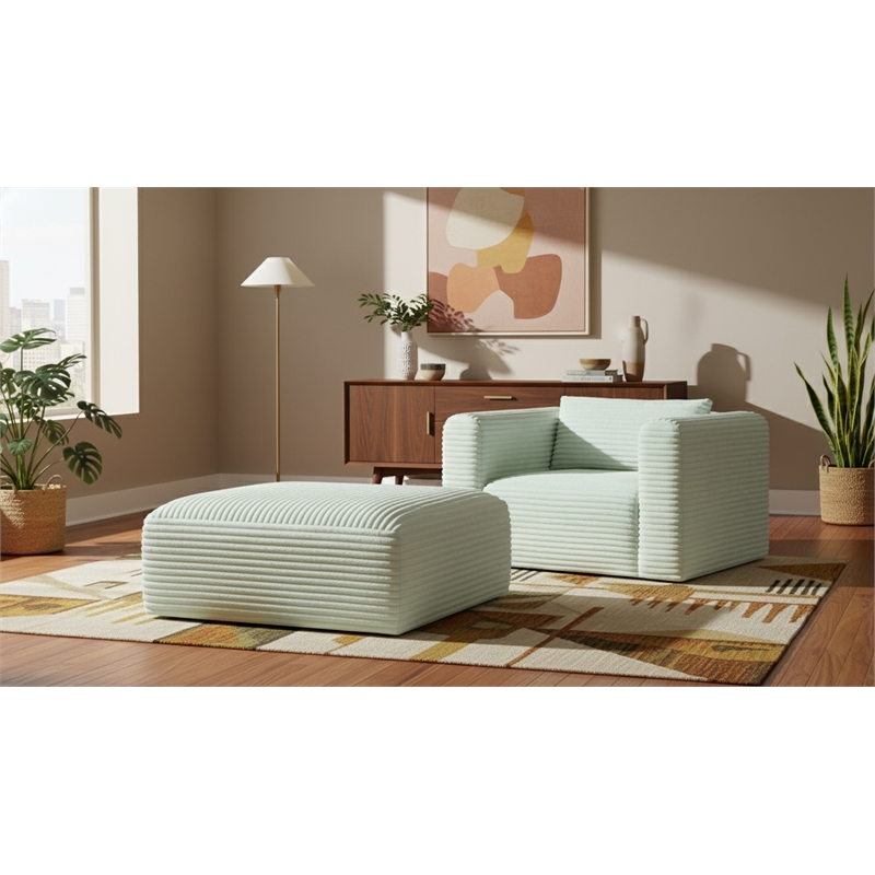 Meridian Furniture Shaggy Mint Corduroy Performance Fabric Ottoman