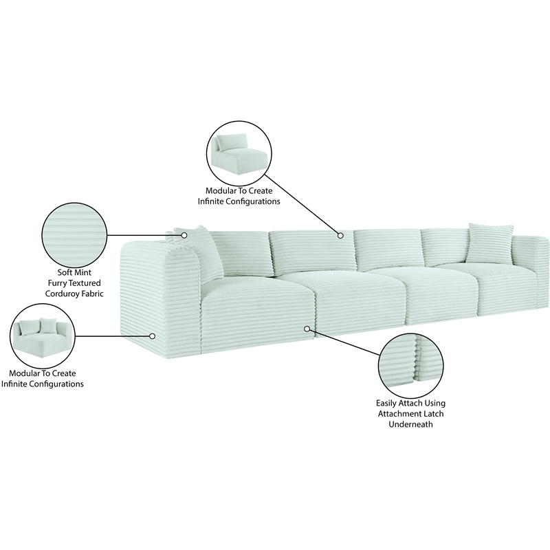 Meridian Furniture 4-Piece Mint Corduroy Performance Fabric Modular Sofa