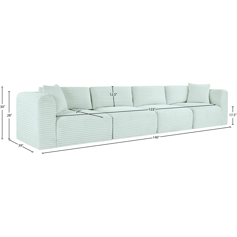 Meridian Furniture 4-Piece Mint Corduroy Performance Fabric Modular Sofa