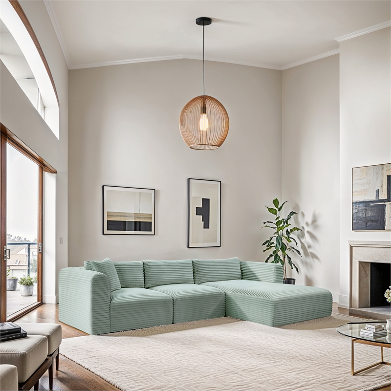 Meridian Furniture 3-Piece Mint Corduroy Performance Fabric Modular Sectional