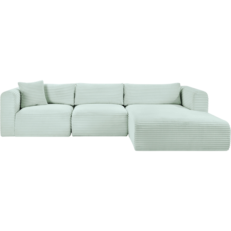 Meridian Furniture 3-Piece Mint Corduroy Performance Fabric Modular Sectional
