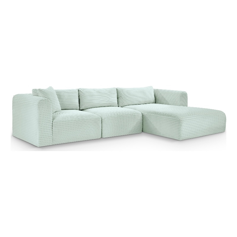 Meridian Furniture 3-Piece Mint Corduroy Performance Fabric Modular Sectional