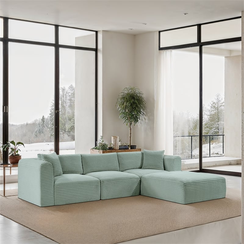 Meridian Furniture 4-Piece Mint Corduroy Performance Fabric Modular Sectional