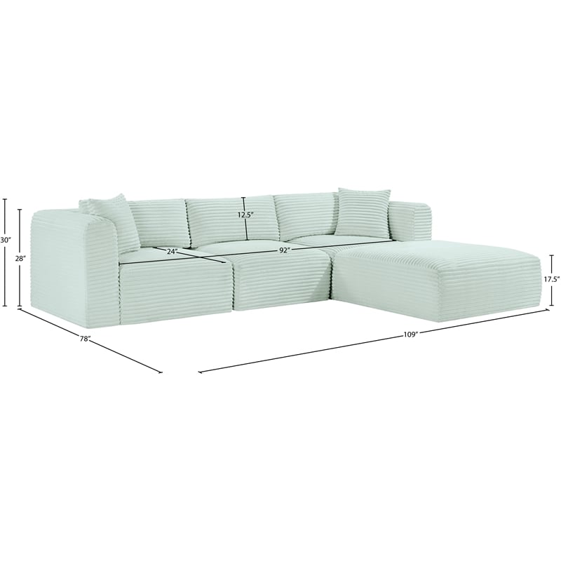 Meridian Furniture 4-Piece Mint Corduroy Performance Fabric Modular Sectional