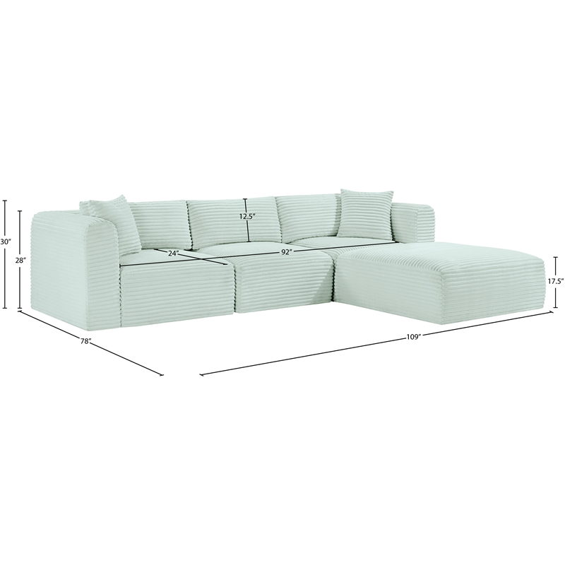 Meridian Furniture 4-Piece Mint Corduroy Performance Fabric Modular Sectional