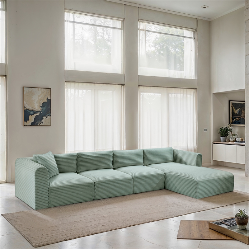 Meridian Furniture 4-Piece Mint Corduroy Performance Fabric Modular Sectional