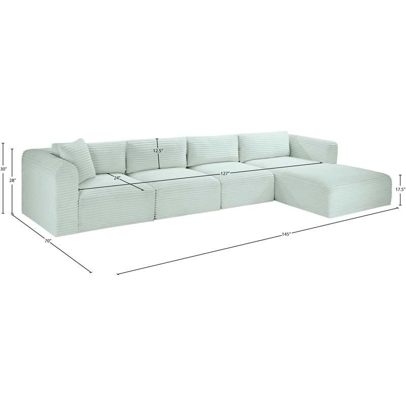 Meridian Furniture 4-Piece Mint Corduroy Performance Fabric Modular Sectional