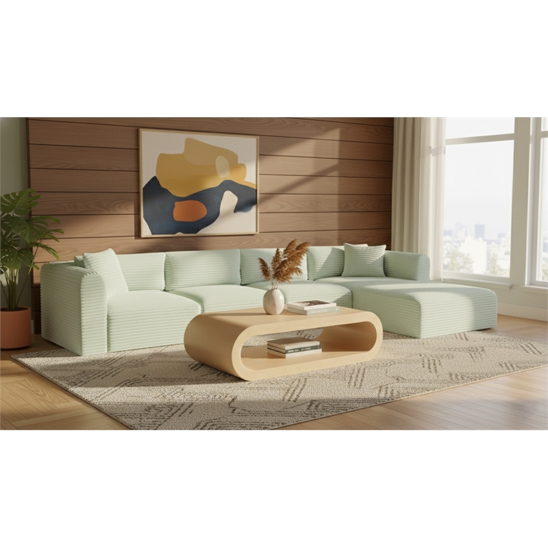 Meridian Furniture 4-Piece Mint Corduroy Performance Fabric Modular Sectional