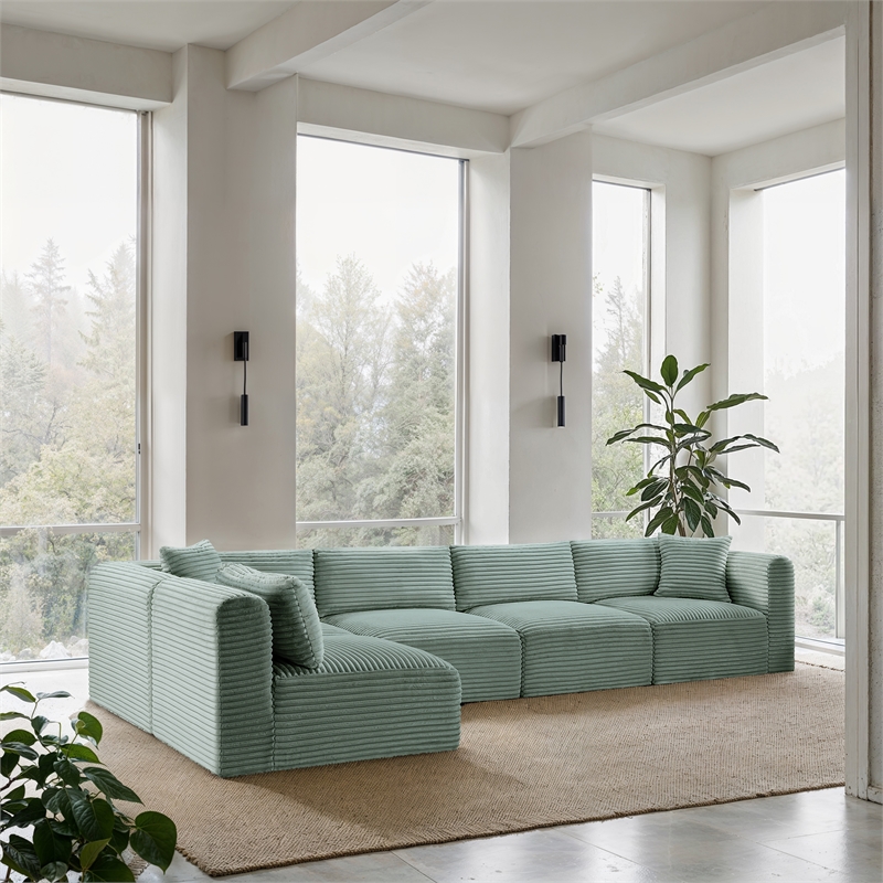 Meridian Furniture 5-Piece Mint Corduroy Performance Fabric Modular Sectional