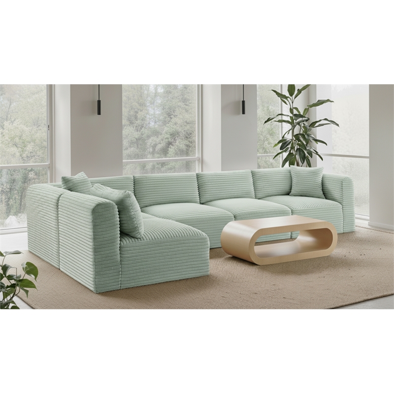 Meridian Furniture 5-Piece Mint Corduroy Performance Fabric Modular Sectional