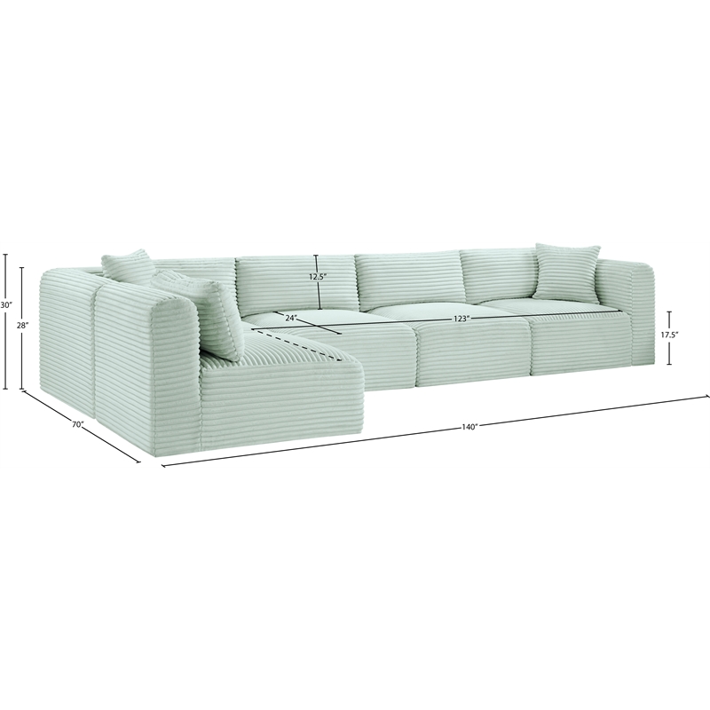 Meridian Furniture 5-Piece Mint Corduroy Performance Fabric Modular Sectional