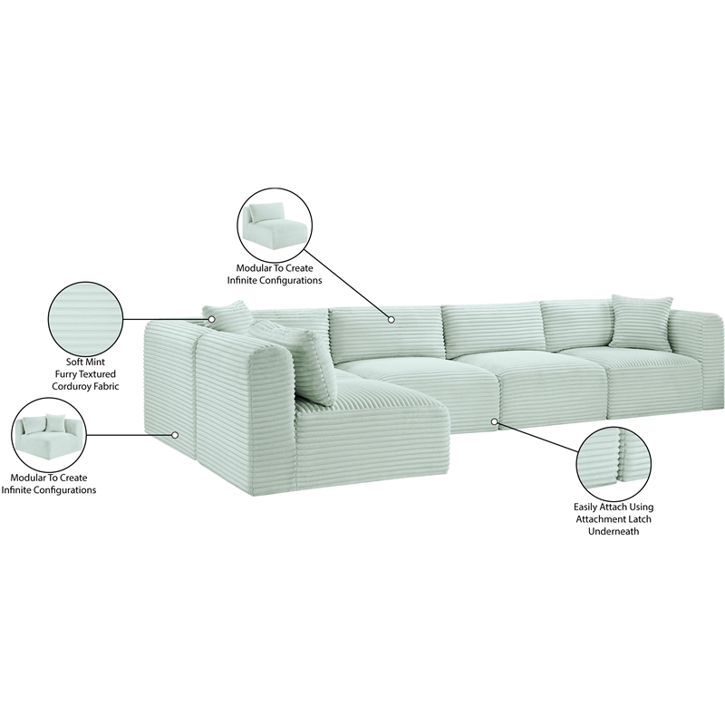 Meridian Furniture 5-Piece Mint Corduroy Performance Fabric Modular Sectional