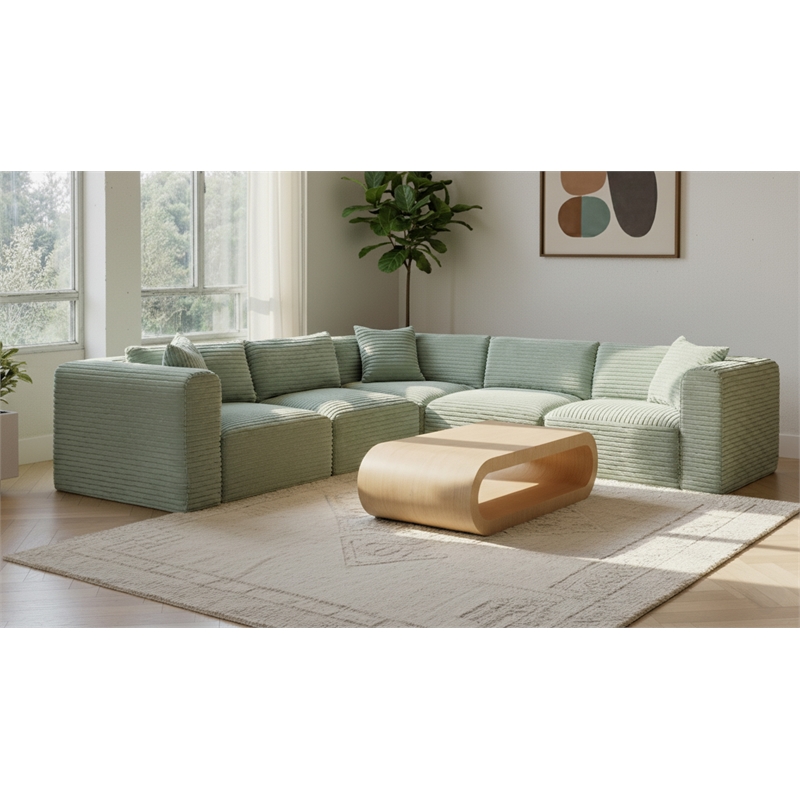 Meridian Furniture 5-Piece Mint Corduroy Performance Fabric Modular Sectional