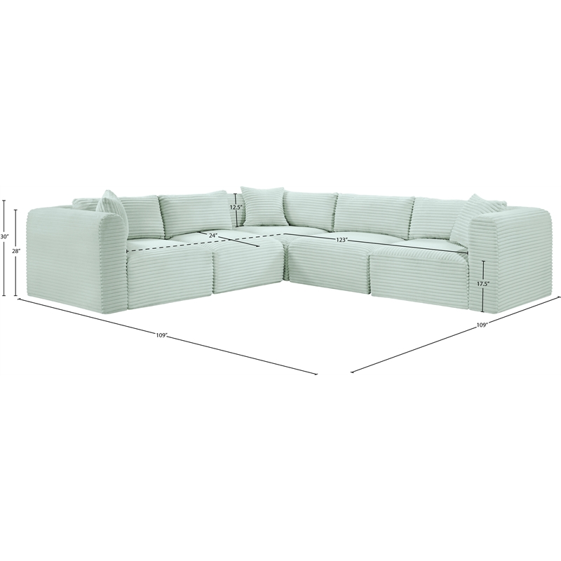 Meridian Furniture 5-Piece Mint Corduroy Performance Fabric Modular Sectional