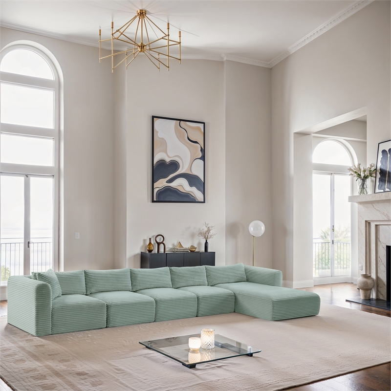 Meridian Furniture 5-Piece Mint Corduroy Performance Fabric Modular Sectional