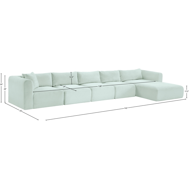 Meridian Furniture 5-Piece Mint Corduroy Performance Fabric Modular Sectional