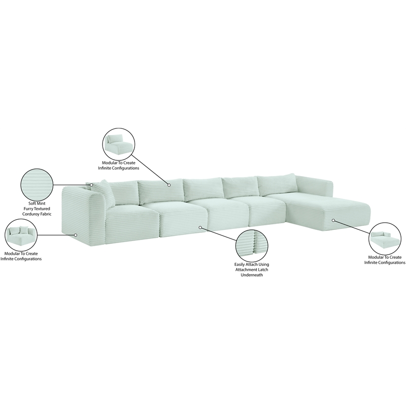 Meridian Furniture 5-Piece Mint Corduroy Performance Fabric Modular Sectional