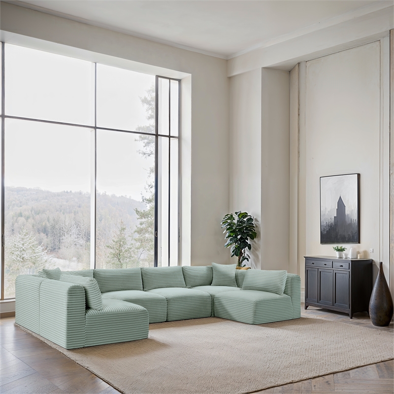 Meridian Furniture 6-Piece Mint Corduroy Performance Fabric Modular Sectional